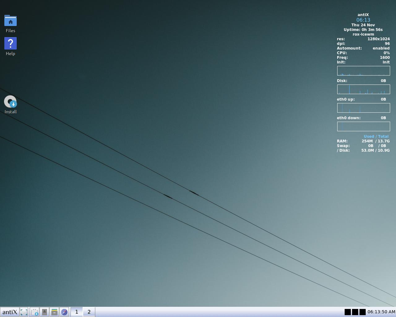 antiX Linuxのデスクトッポのスクリーンショット